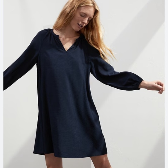 NEW BANANA REPUBLIC CREPE BALLOON-SLEEVE SHIFT NAVY BLUE DRESS SIZE XL - Picture 7 of 8
